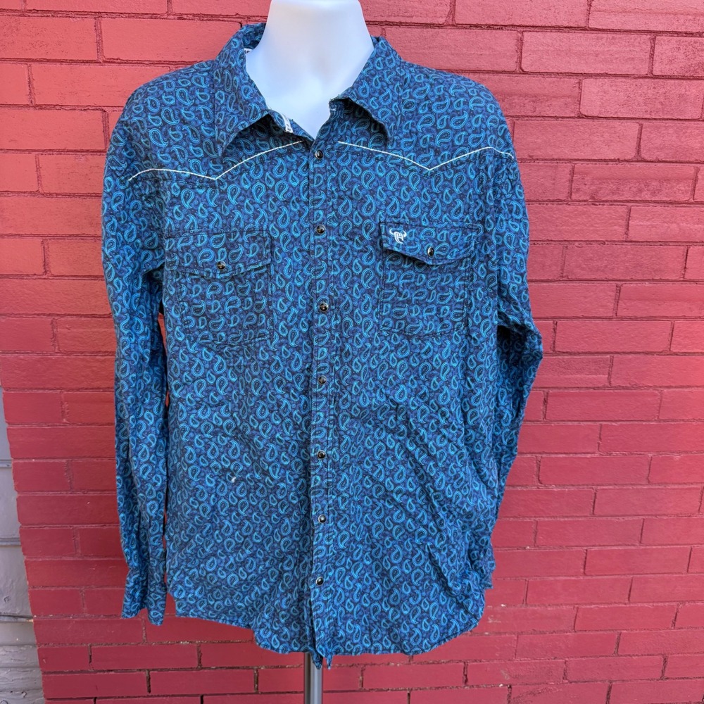 Cowboy Hardware Mens Blue Paisley Long Sleeve Snap Western Shirt XXL
